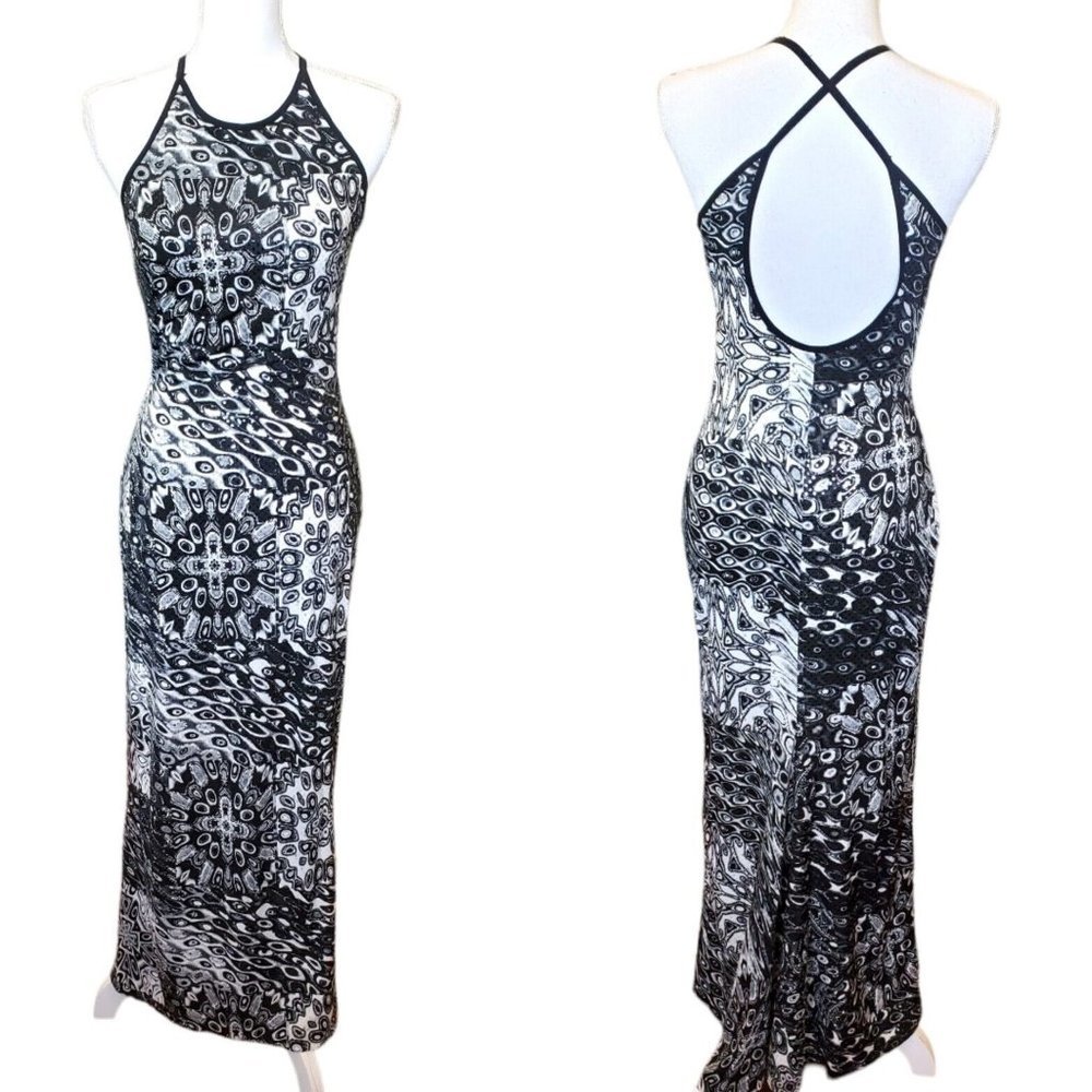 Vintage 90s Gunne Sax Psychedelic Sequins Long Stretchy Gown Dress Small